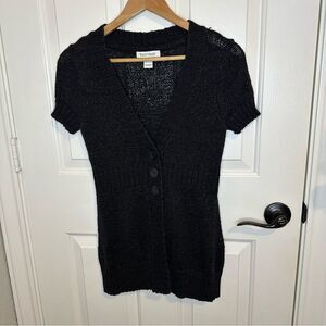 Y2K White House Black Market WHBM Black Knit Short Sleeve Blouse Sz S Coquette